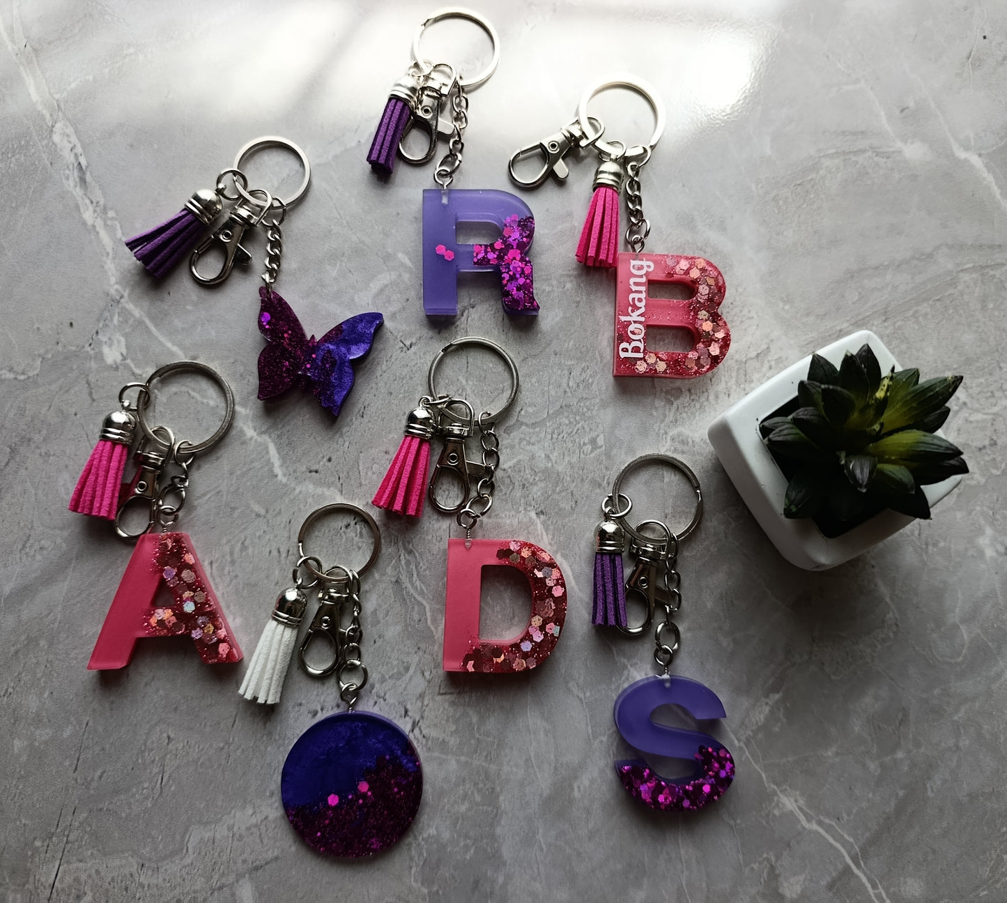 Glitter luxe resin keychain collection